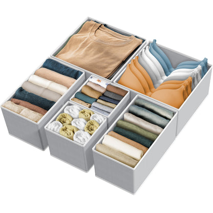 Simple Houseware Foldable Storage Basket Box Closet Dresser Drawer Divider Bins Organizer for Clothes,Underwears, Bras, Set of 6, Grey