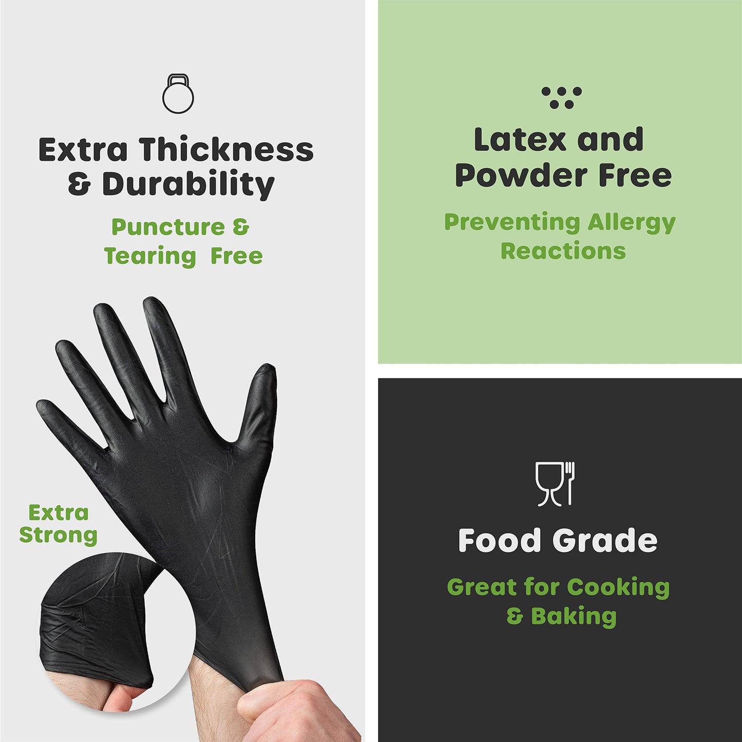 Comfy Package [200 Count] Black Nitrile Gloves Disposable Latex Free, 6 Mil Extra Strength, Powder Free, Chemical Resistant, Textured Fingertips - Medium