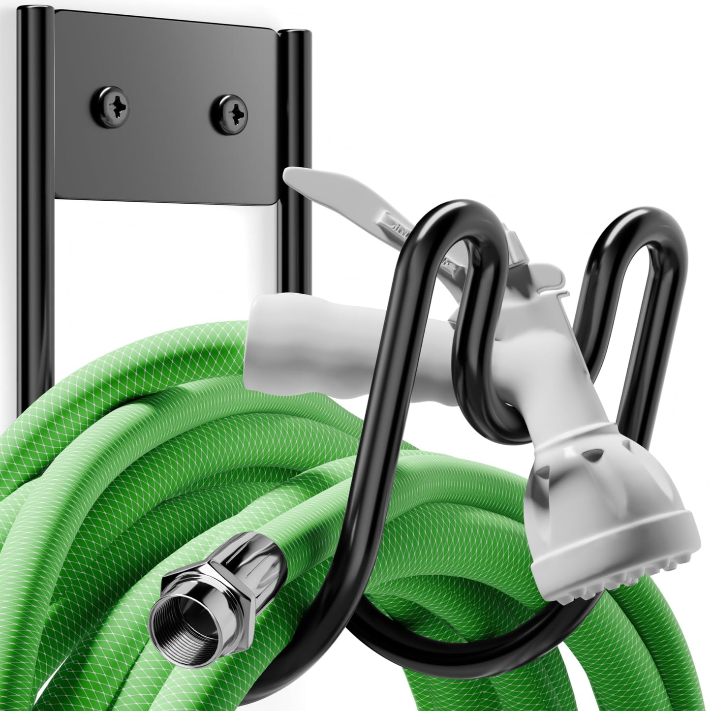 Black Metal Garden Hose Holder - Wall Mounted Water Hose Holder - Hose Hanger Heavy Duty for Water Hose Extension Cords Vacuum Hose