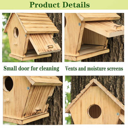 Bird House for Outside,Bird Houses for Outside Clearance,Wooden Bluebird House Finch Cardinals Hanger Birdhouse Outdoor Nesting Box for Wild Bird Viewing