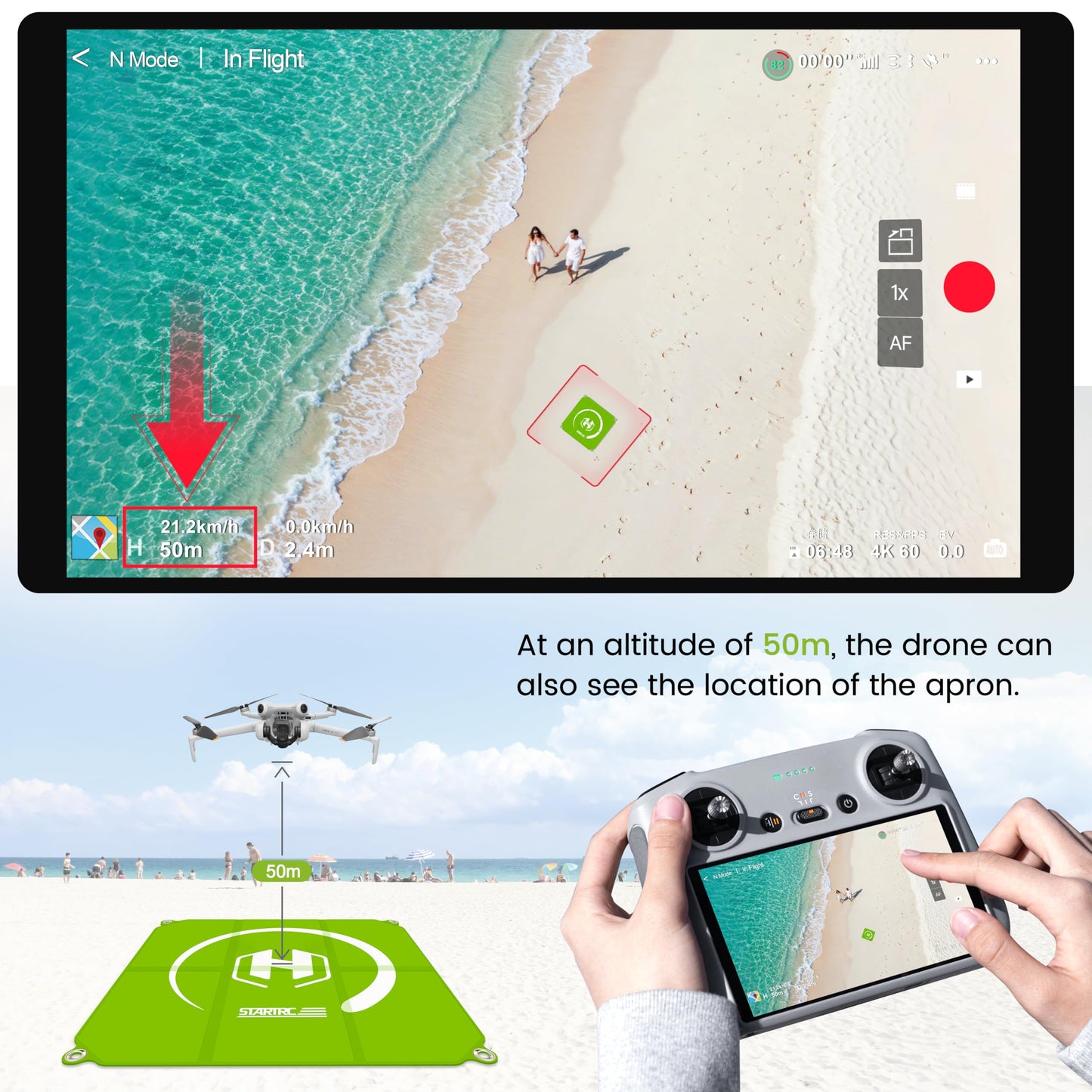 STARTRC Drone Landing Pad, Universal Waterproof Portable Fast-Foldable Helipad for Mini 5 Pro/4/3/2 SE/4K/DJI Neo/Flip/Mavic 3/RC Quadcopters (Blue-green, 26-inch/65cm)