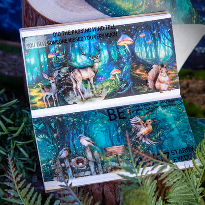 AuriicLeaf Night Forest Seamless Washi Tape Scrapbook Kit – 6 Rolls with Starry Sky, Fairy Woods & Twilight Designs for Journaling, DIY Crafts, Gift Wrapping, Card Making, Decoration, 3.15in Wide