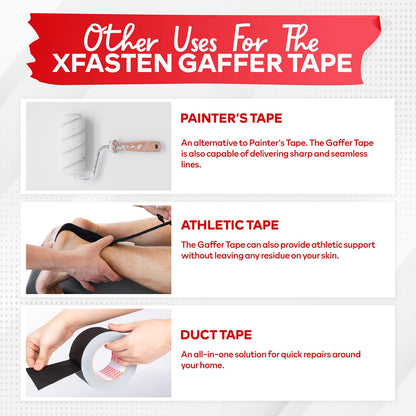 XFasten Black Gaffers Tape 2 Inch X 60 Yards, Multipurpose, No Residue Gaffer Tape, Black Gaff Tape 2 Inch for Photography, Indoor, Outdoor Locations