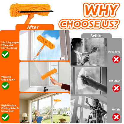 TIMIVO 67" Squeegee Window Cleaner, 2 in 1 Professional Window Cleaning Tool Kit with Extension Pole, Window Washing Equipment with Rotatable Head for Indoor Outdoor Windows Car Glass