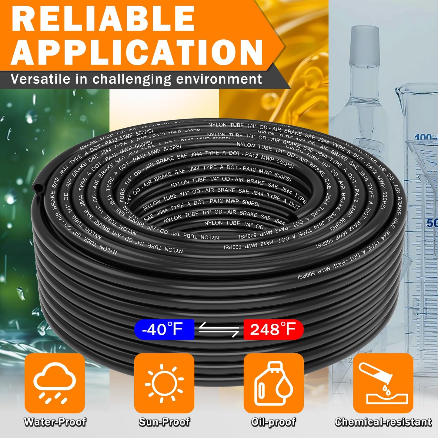 CheeMuii 100 FT 1/4 DOT Air Line 1/4" PA12 Nylon Pneumatic Tubing 30.5 Meter 1/4 Inch OD Pneumatic Air Tubing Pipe Hose Line for Semi Truck Trailer or Industrial Air System