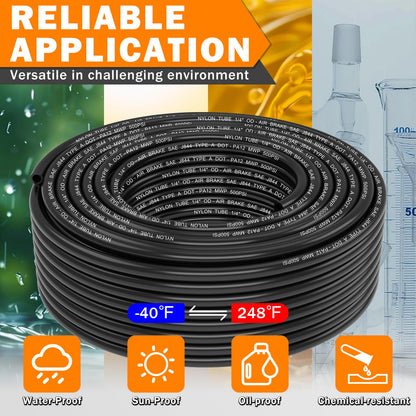CheeMuii 100 FT 1/4 DOT Air Line 1/4" PA12 Nylon Pneumatic Tubing 30.5 Meter 1/4 Inch OD Pneumatic Air Tubing Pipe Hose Line for Semi Truck Trailer or Industrial Air System