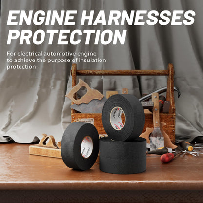 RED WOLF Wire Harness Tape 1 Inch 50 FT High Temp Wiring Loom Harness Self-Adhesive Felt Cloth Electrical Tape for Automotive Engine Electrical No Residue Fabric Insulated Black 5 Rolls