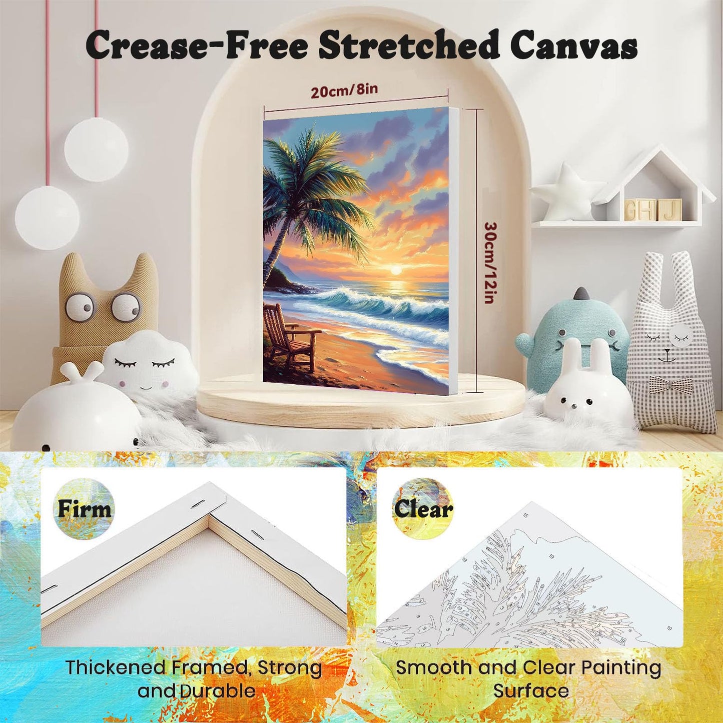 4 Pack Paint by Numbers Adult Kit with Framed Canvas - Wooden Easel, Beach Adult Paint by Number Kits on Canvas, DIY Sea Turtle Acrylic Oil Painting Kit with Brushes for Home Wall Decor (20x30cm)