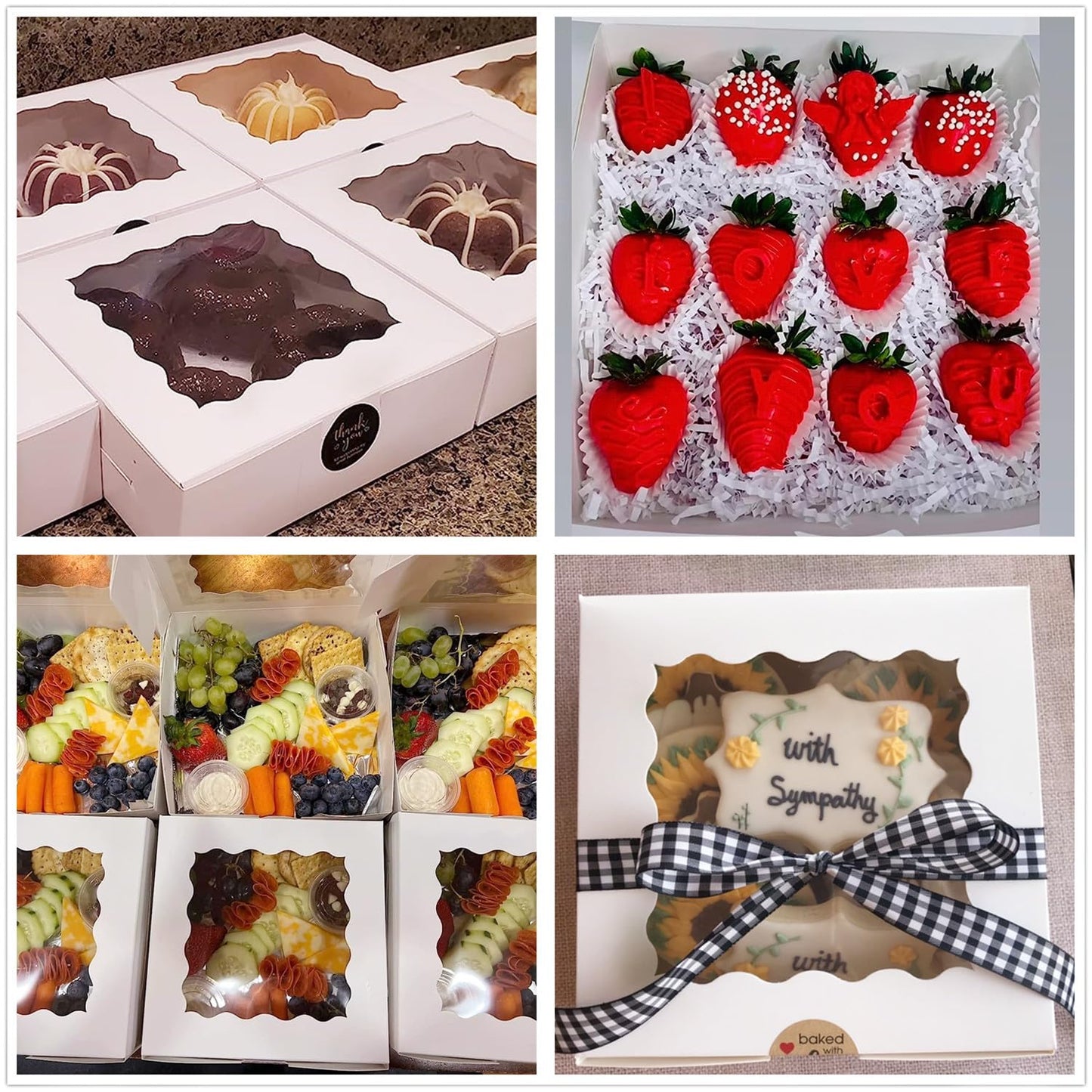 30 Pack White Bakery Boxes 8x8x2.5 Inches with Window, 8 inch Donuts Pie Boxes, Strawberries Boxes Packaging, Cookie Treat Boxes, Cake Boxes,Pastry Boxes with Stickers for Desserts Party Favor
