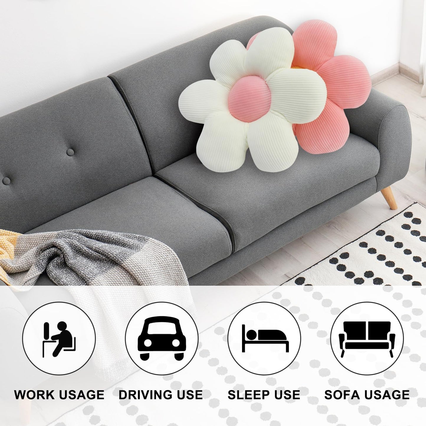 QKURT 2 Pcs Flower Pillows, Flower Shaped Cushion Floor Chair Seat Pad，Fluffy Soft Petal Cushion, Tatami Seating Pillow for Home, Office & Car, 40cm(Pink)