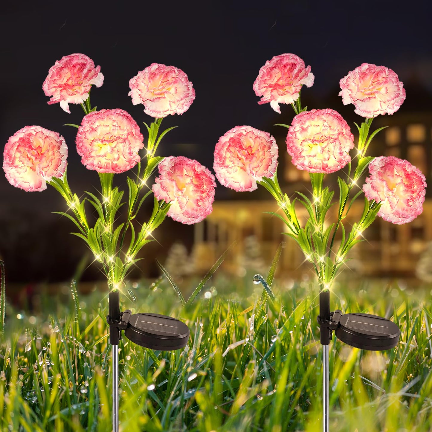 Solar Flower Landscape Path Lights, 2 Pack Waterproof Outdoor Solar Lights with 10 Petals Gifts for Women、Mom, Grandma Romantic, Yard, Patio, Garden,Decorations for Gravefor