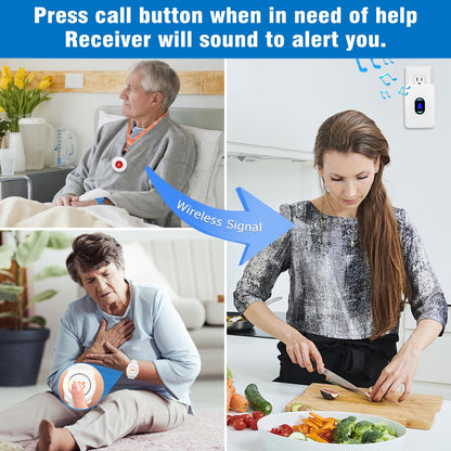 Daytech Caregiver Pager Wireless Senior Alarm Call Button Emergency Panic Button Call Bell Alert System for Elderly/Pregnant/Disabled, 1 Receiver + 1 Watch Call Button
