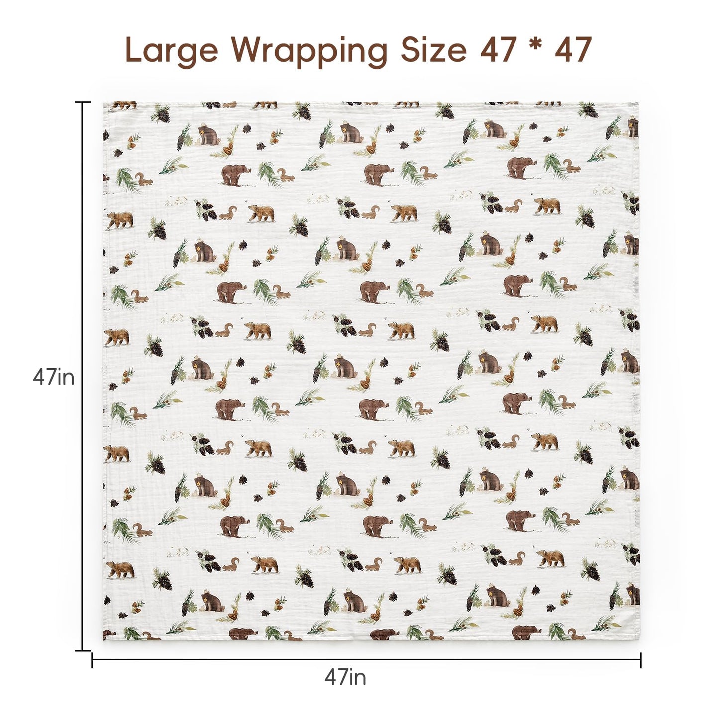 david's kids 4 Pack Baby Muslin Swaddle Blankets, 100% Cotton and Ultra Soft Breathable Receiving Blanket Wrap for Boys Girls, New Born Essentials, Large 47 x 47 inches, Forest