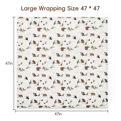 david's kids 4 Pack Baby Muslin Swaddle Blankets, 100% Cotton and Ultra Soft Breathable Receiving Blanket Wrap for Boys Girls, New Born Essentials, Large 47 x 47 inches, Forest