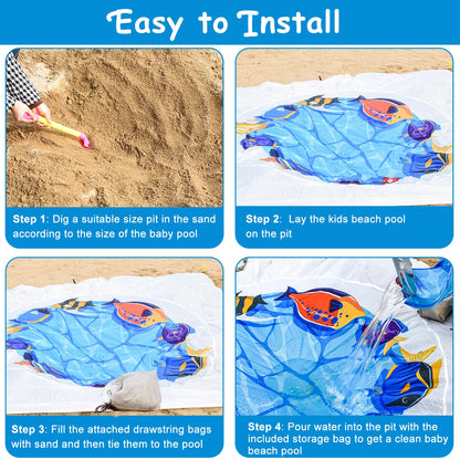 1Pc Beach Pool, 2X2m Portable Pool Blue Beach Mat Paddling Pool with Printed Storage Bag for Boys Girls