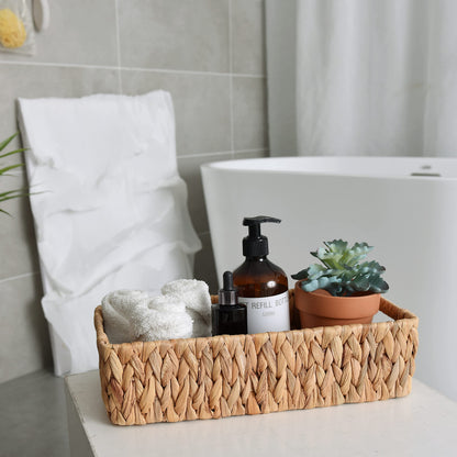 StorageWorks Water Hyacinth Basket for Toilet Paper, Wicker Baskets for Storage with Built-in Handles, 14 "L x 6 "W x 3 "H