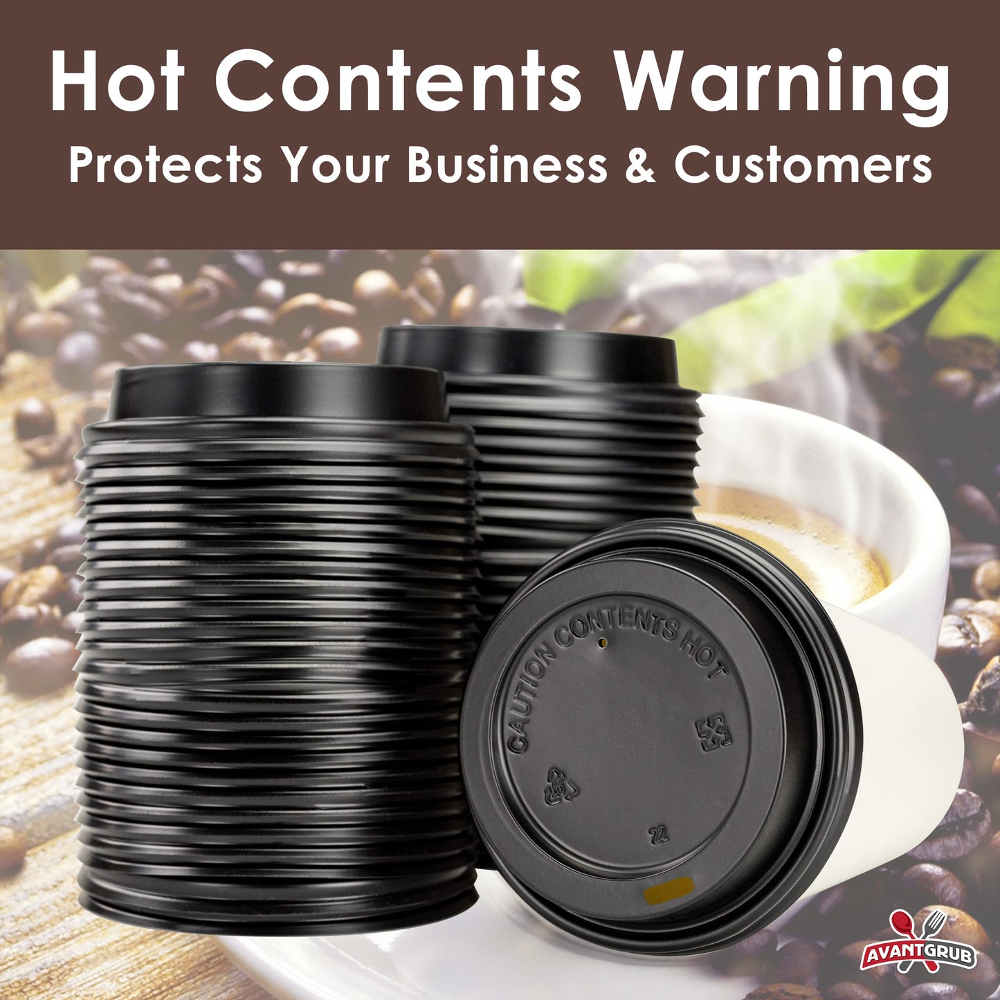 Anti-Spill, Recyclable Black Dome Lids, 100 Pk. Coffee Cup Lid for Portable Drinks. 3.45" Diameter, Fits 10, 12, 16, 20oz Disposable Paper Cups. Domed Plastic Covers for Takeout Tea, Espresso or Latte