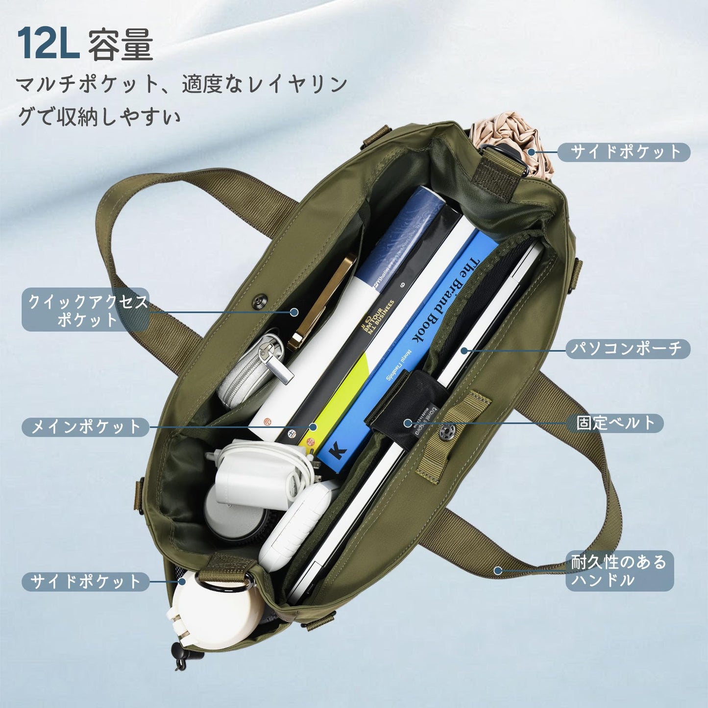 Travel Inspira Tote Bag for Women, Wrinkle-Resistant 13.3 Inch Laptop Bag with Water-Bottle Pockets, Army Green Work Tote for Office Business School