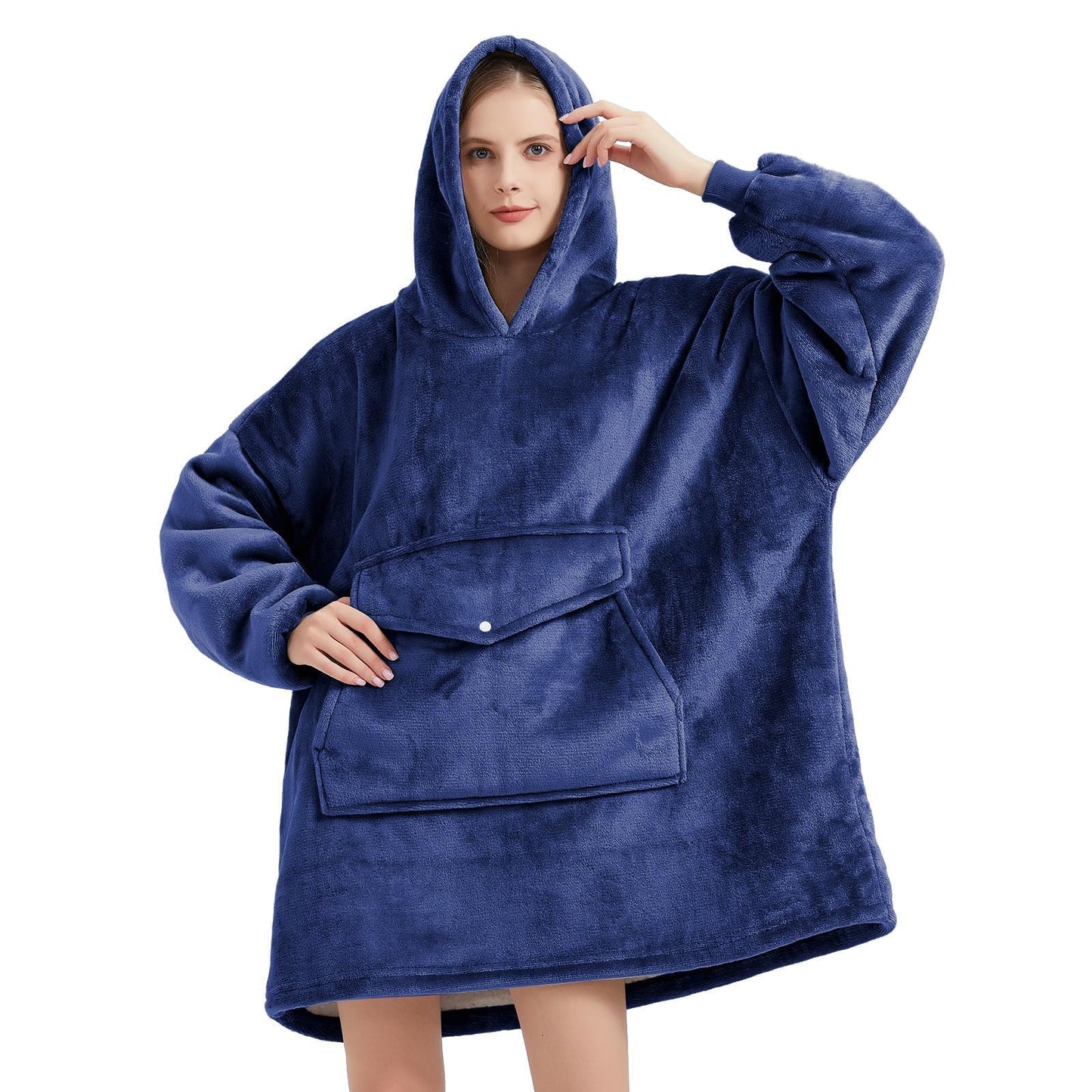 YUGYVOB Blanket Hoodie, Wearable Blanket with Gaint Pocket, Oversized Sherpa Sweatshirt Blanket as Gifts for Women, Men, Teens (Blue)