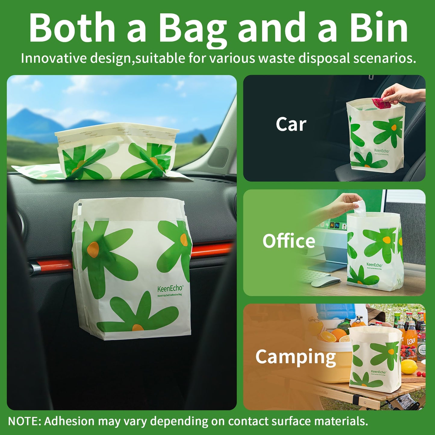 Car Trash Bags Stand-up and Self-Adhesive Dual-Purpose Portable Disposable Garbage Bags Suitable for Car,Boat, Plane,Home and Office, 60pcs