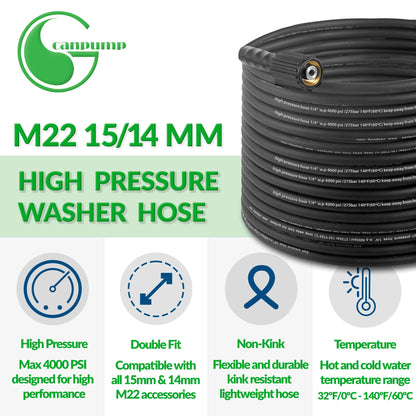 Canpump 1/4-in Cold Water Black Hose, 4000 psi, M22 Connector, 30 ft