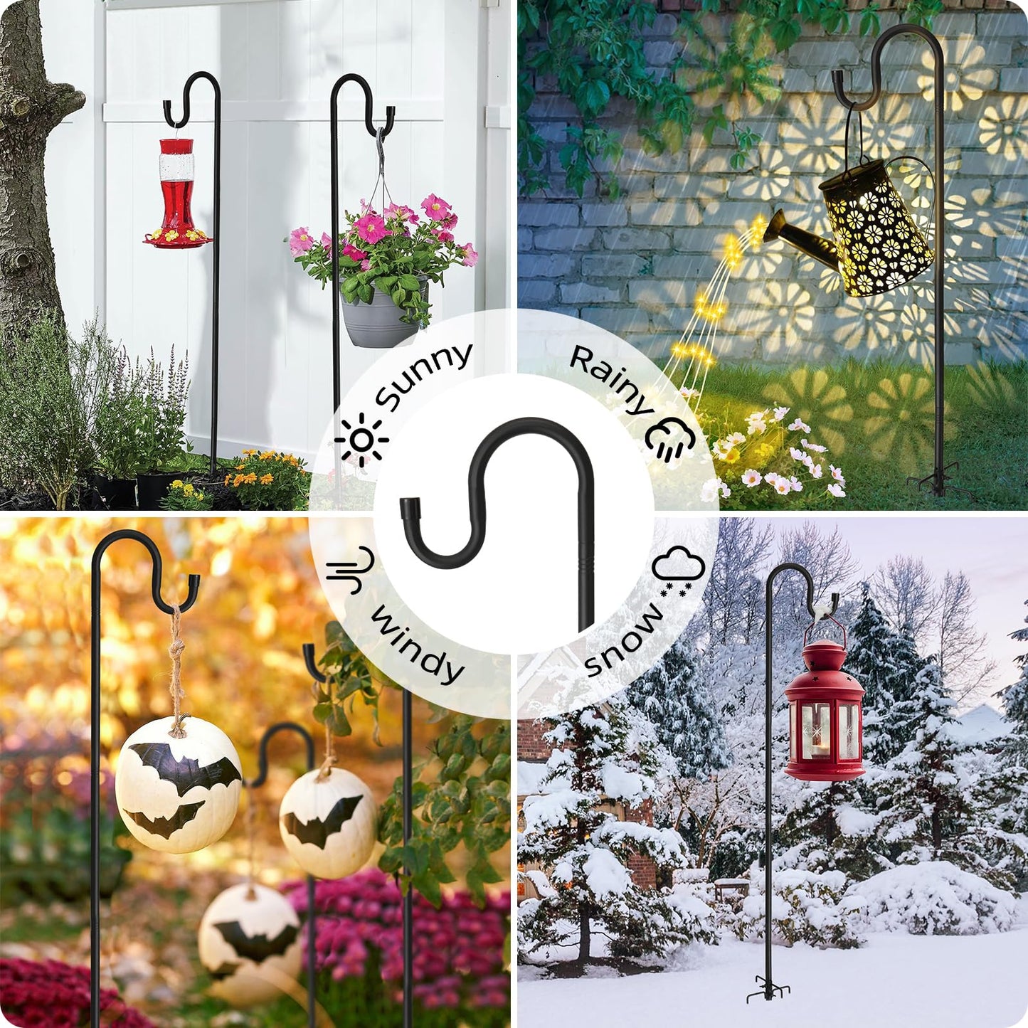 Shepherd Hooks for Outdoor - 78 Inch High, 5/6 Inch Rod Diameter, 5 Prong Base Adjustable Shepherd Hooks, Heavy Duty Feeder Pole for Hanging Flower Baskets Lantern Lights Wind Chime