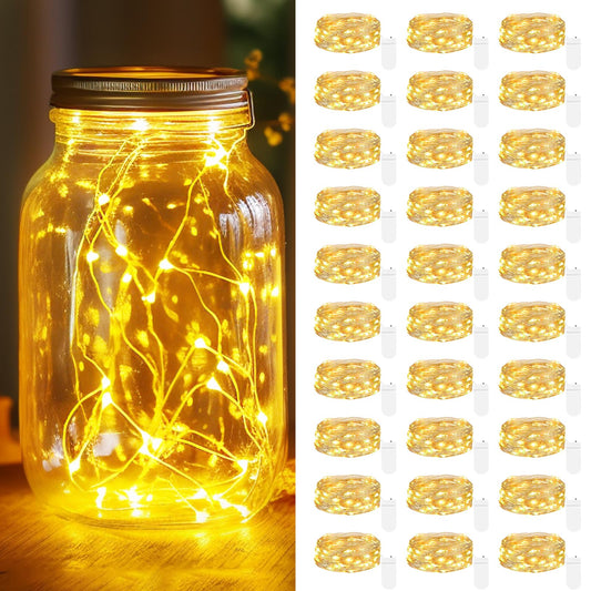 [30 Pack] Fairy Lights Battery Powered Operated Twinkle Lights 7 FT/20 LED Mini String Battery Lights Small Fairy Lights for Mason Jars Outdoor Party Christmas Bedroom Decor, Warm White