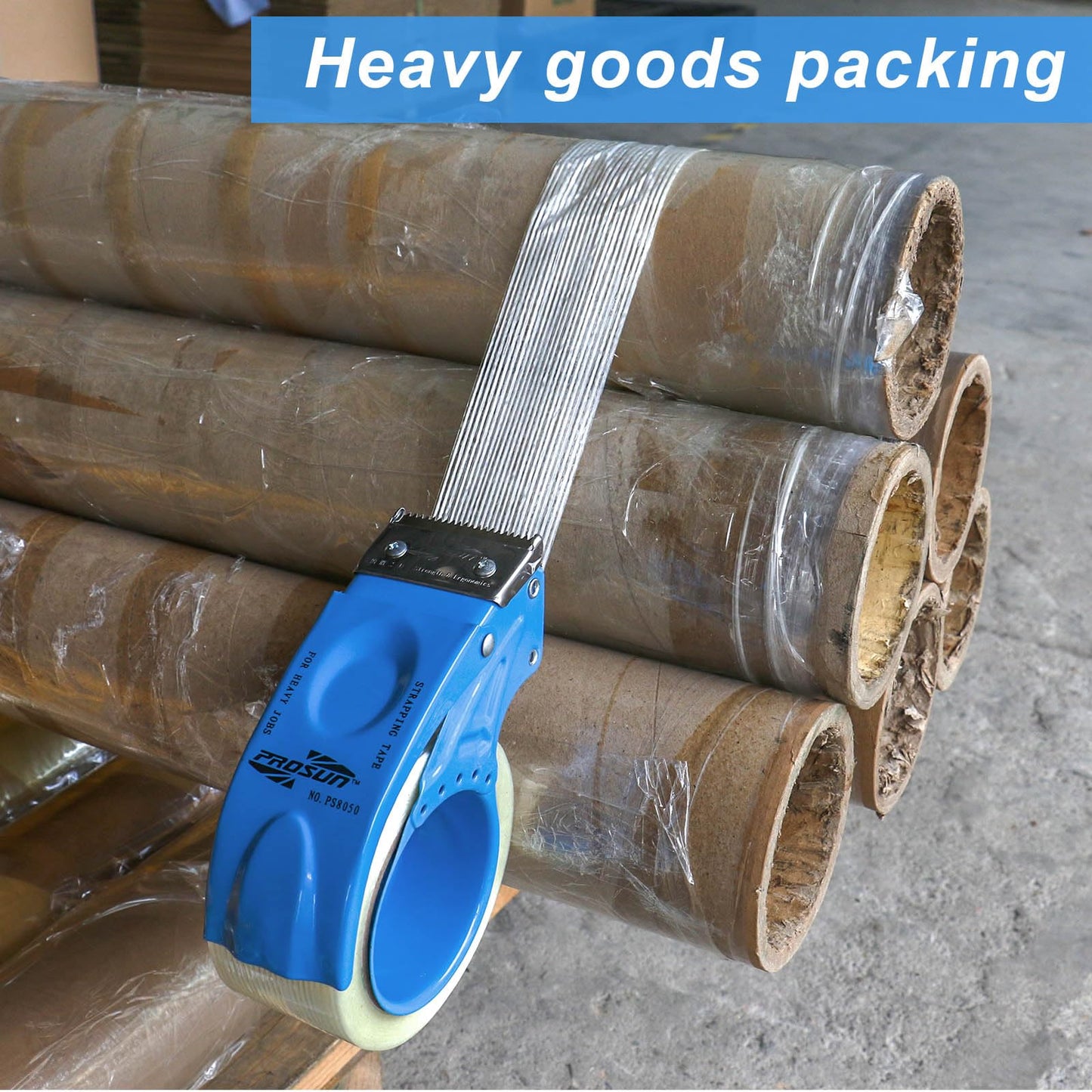 BOMEI PACK Strapping Tape 2Inch with Dispenser, Mono Fiberglass Reinforced Packing Tape with String for Shipping, 3Rolls x 5.5Mil x 35Yds, Total 105Yds