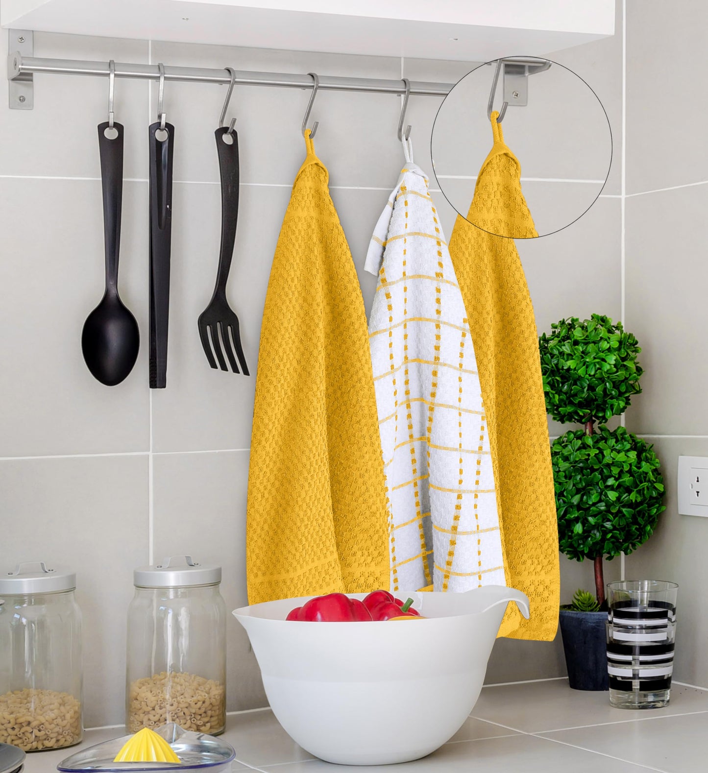 Utopia Towels Kitchen Towels, 12 Pack, 15 by 25 Inches, Dobby Weave, 100% Ring Spun Cotton, Super Soft and Absorbent Dish, Tea, and Bar Towels, Yellow