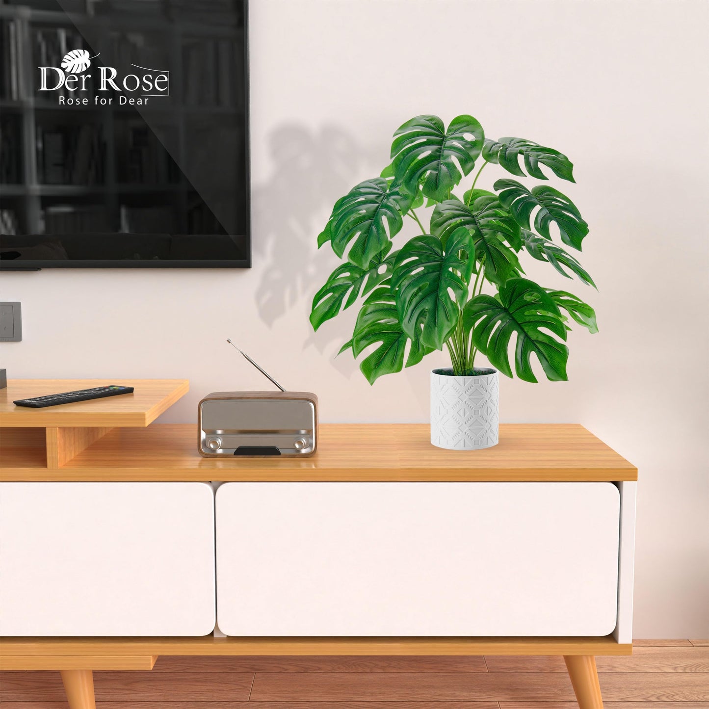 Der Rose Artificial Monstera Plants Large 28 Inch Flower Pots for Home Bedroom Living Room Decor