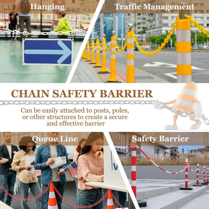 MECCANIXITY Plastic Chain 50 FT/15.5 M, Safety Chain White Plastic Chain Link Barrier with Zip Ties and S-Hooks for Crowd Control Queue Line Fence Decoration