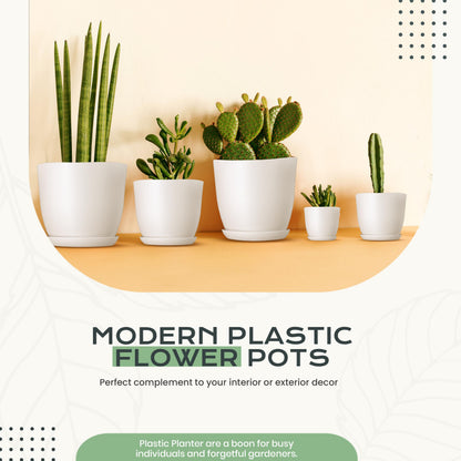 Utopia Home Pack of 10 - Plastic Plant Pots - Planters for Indoor Plants Saucer Tray - Nursery Pots Indoor with Drainage Holes,Succulent Pot (White)