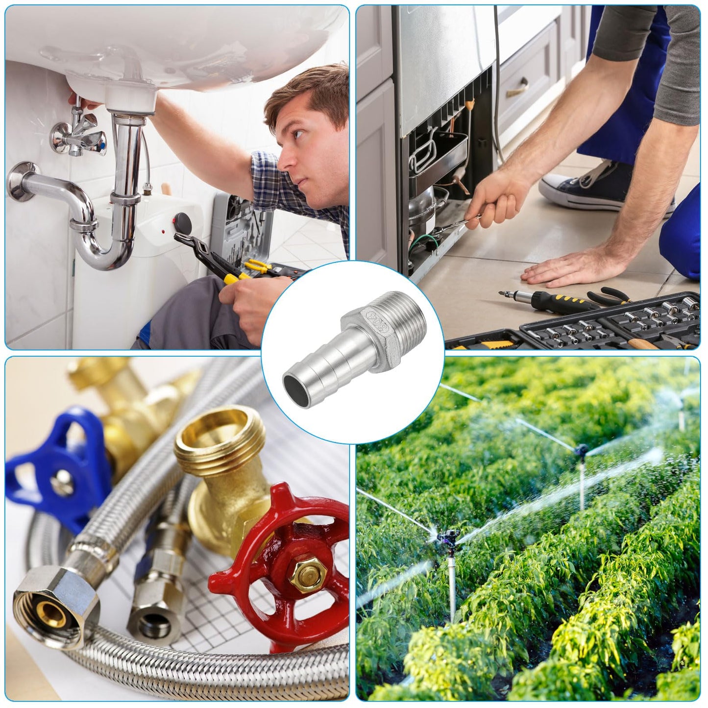 PATIKIL 304 Stainless Steel Barb Hose Fitting, 2 Pack 3/4" Hose Barb x 3/4" NPT Thread Pipe Connector Adapter Quick Fittings for Bore Air Water Connecting