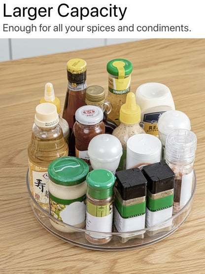 2 Pack Large Lazy Susan Rotating Turntable Organizer - for Kitchen/Bathroom, Pantry, Cabinet, Fridge, Countertop, Vanity - Clear Spinning Food Storage Container for Spices, Condiments, 10.6 Inches