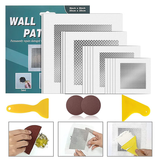 Deuvuo 19 Pcs Drywall Repair Kit - 4 Patch Sizes (2/4/6/8 Inch) With Scraper, Sandpaper for Damaged Ceiling - Say Goodbye to Unsightly Holes