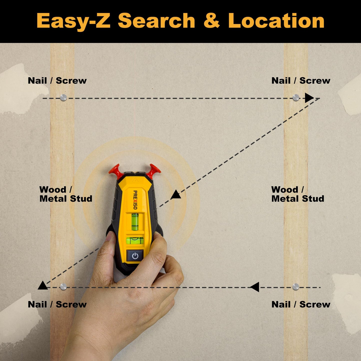PREXISO 2-in-1 Magnetic Stud Finder with Laser Level, Multi Surface Line Laser, Compact Wood & Metal Detector with Bubble Vials for Accurate Markings, Wall Scanners Tool for Hanging Frames & Pictures