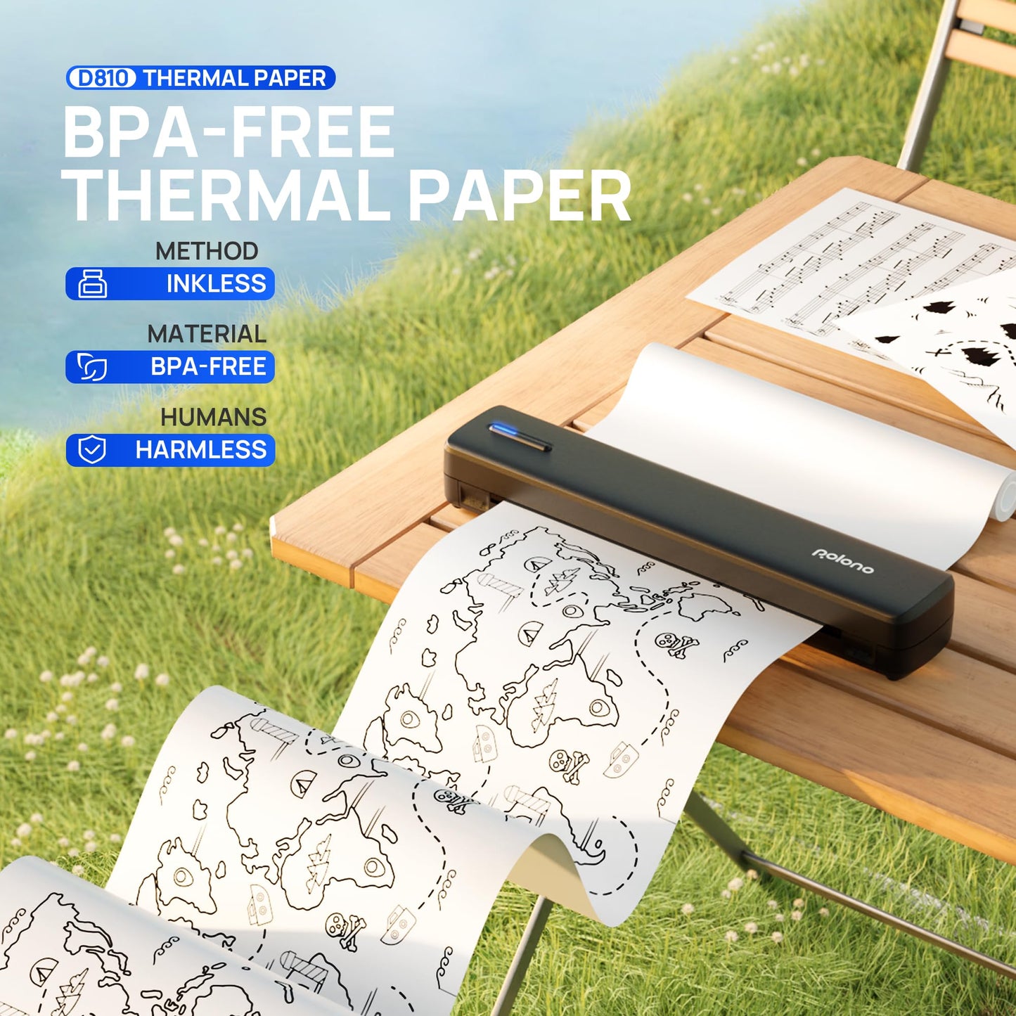 POLONO D810 Thermal Printer Paper 8.5 x 11 Inch, Advanced Thermal Printing, US Letter Size Thermal Paper Compatible with D810, Size 8.5" x 11", 4 Rolls, 7m