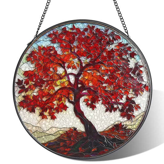 Alynsehom Stained Glass Window Hanging, The Tree of Life Sun Catcher Colorful Glass Panel Greenery Suncatchers Plant Lover Gifts Wall Decor Garden Home Decoration for Women Wife Mom 7.8 in