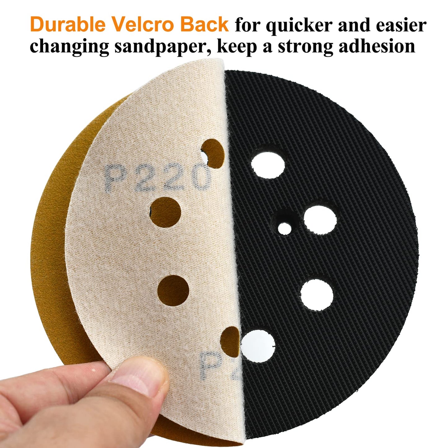 Aiyard 5-Inch 8-Hole Hook and Loop Sanding Discs, 60/80/120/150/220/320/400 Assorted Grits Gold Sanding Disc for Random Orbital Sander, 105-Pack