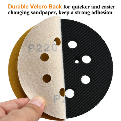Aiyard 5-Inch 8-Hole Hook and Loop Sanding Discs, 60/80/120/150/220/320/400 Assorted Grits Gold Sanding Disc for Random Orbital Sander, 105-Pack