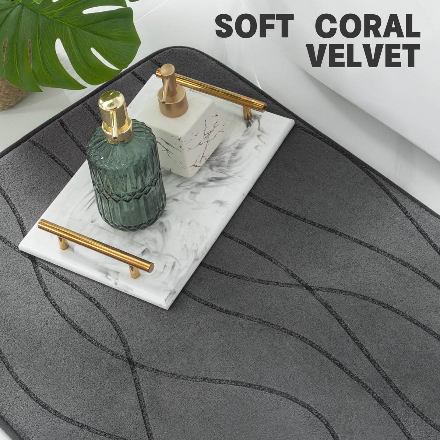 YIHOUSE Memory Foam Grey Bath Mat Set 2 Piece, Ultra Absorbent Bath Mat for Bathroom - Non-Slip Machine Washable & Dry Quickly, 2 Piece Bathroom Mat Set, Dark Grey