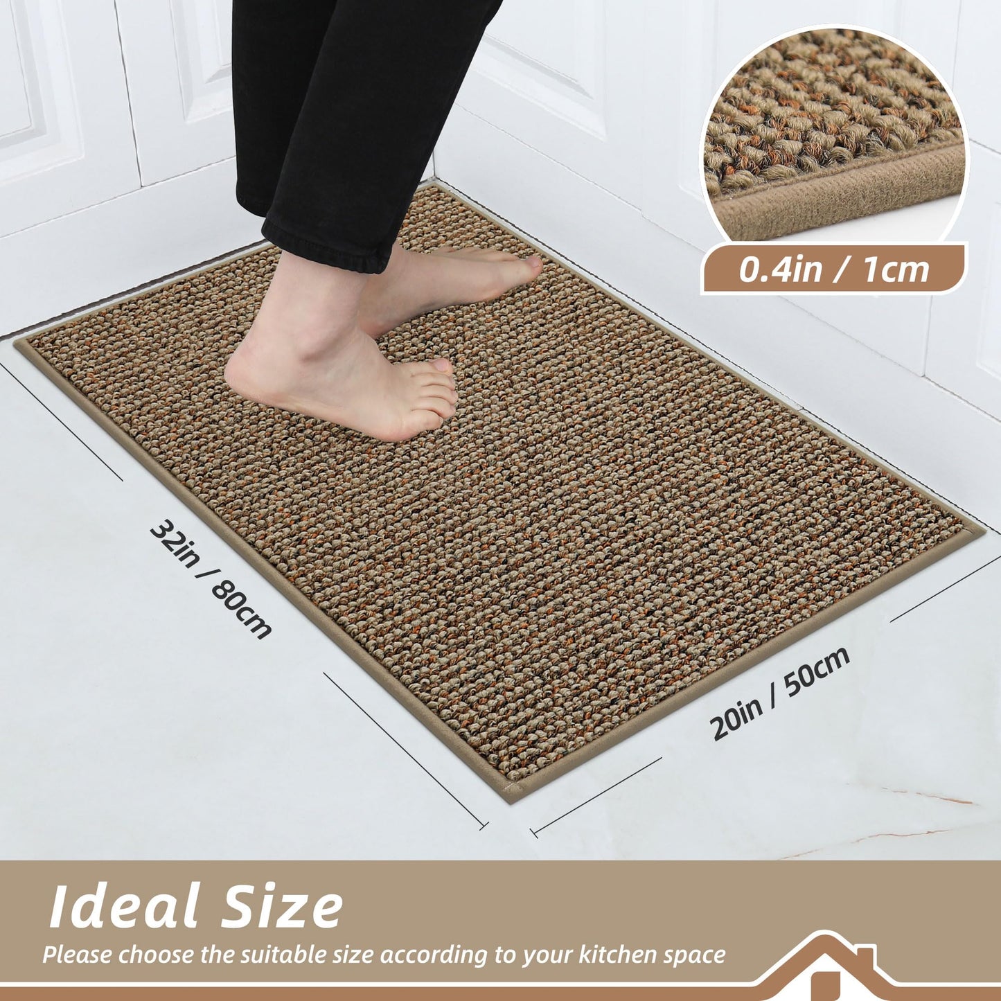 BEQHAUSE Kitchen Rugs 20"x32", Non-Slip Kitchen Mats for Floor, Super Absorbent and Stain Resistant Kitchen Rugs, Machine Washable Rugs for Kitchen, Hallway, Laundry & Sink, Taupe