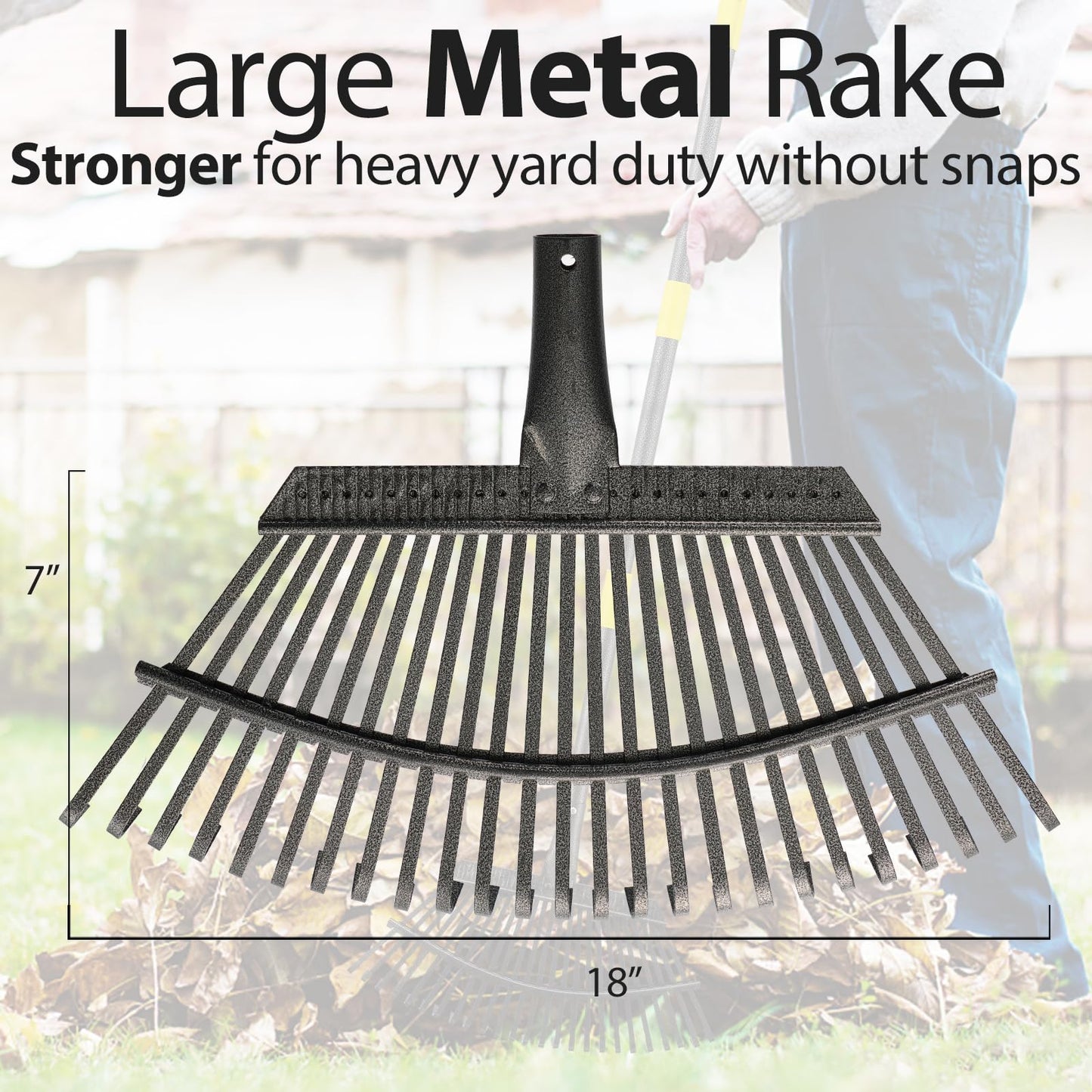Rake for Leaves, 25 Tines 18" Wide Metal Leaf Rake with 32 Gallon Lawn and Leaf Bags & Leaf Scoops, Garden Adult Kids Lawn Shrub Yard Landscape Rake Heavy Duty Long Handle 30-60