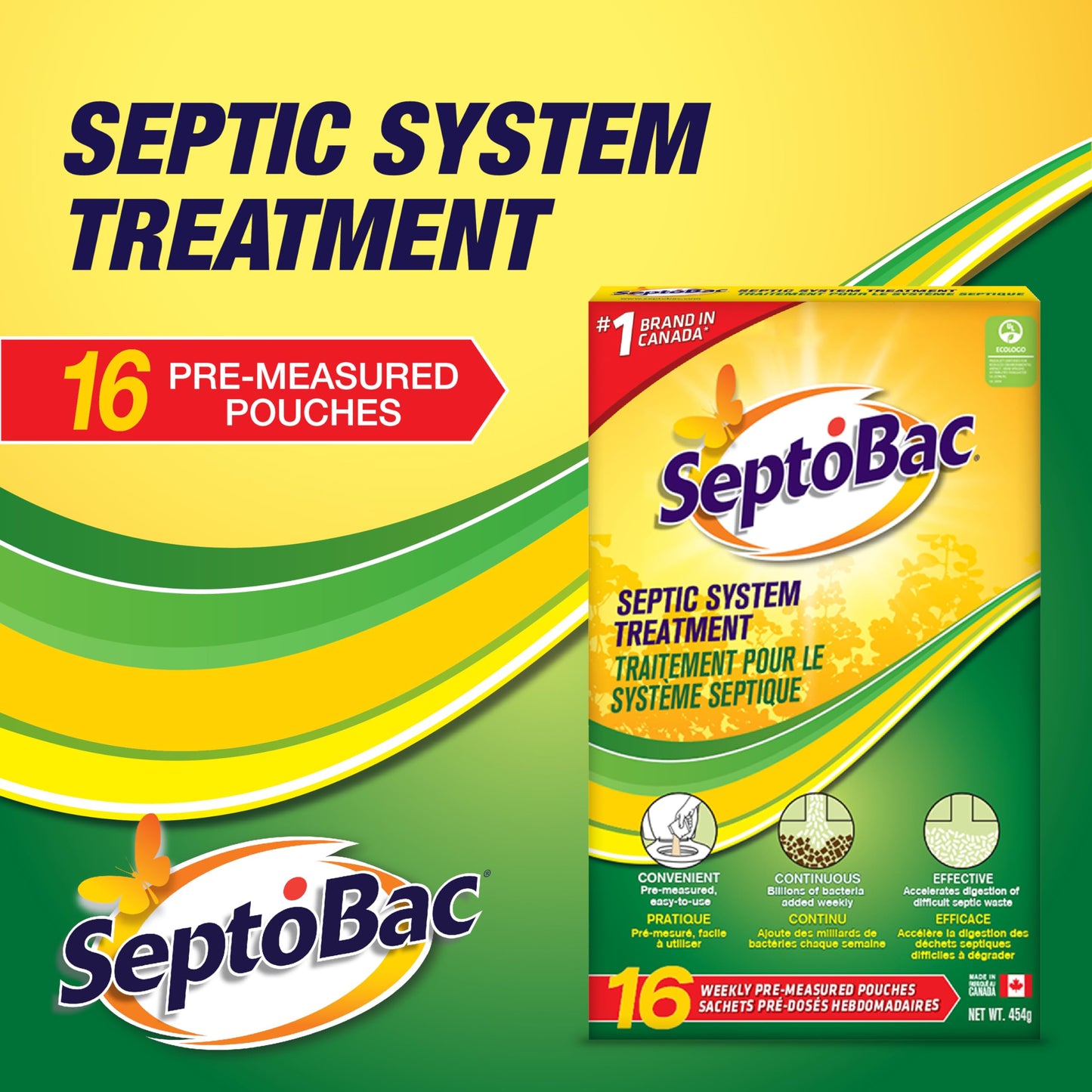 SeptoBac Septic Tank System Treatment, Pre-Measured Pouches for Weekly Use in Sewage Waste Tank in Homes, RVs, Boats, 16-Pack