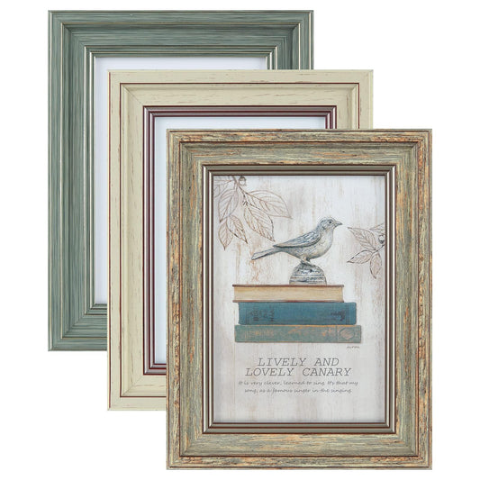 XUANLUO 3 Pack 5x7 Inch Picture Frames Farmhouse Rustic Vintage Distressed Wood Grain Photo Frame with HD plastic cover for Table Top Display and Wall Hanging
