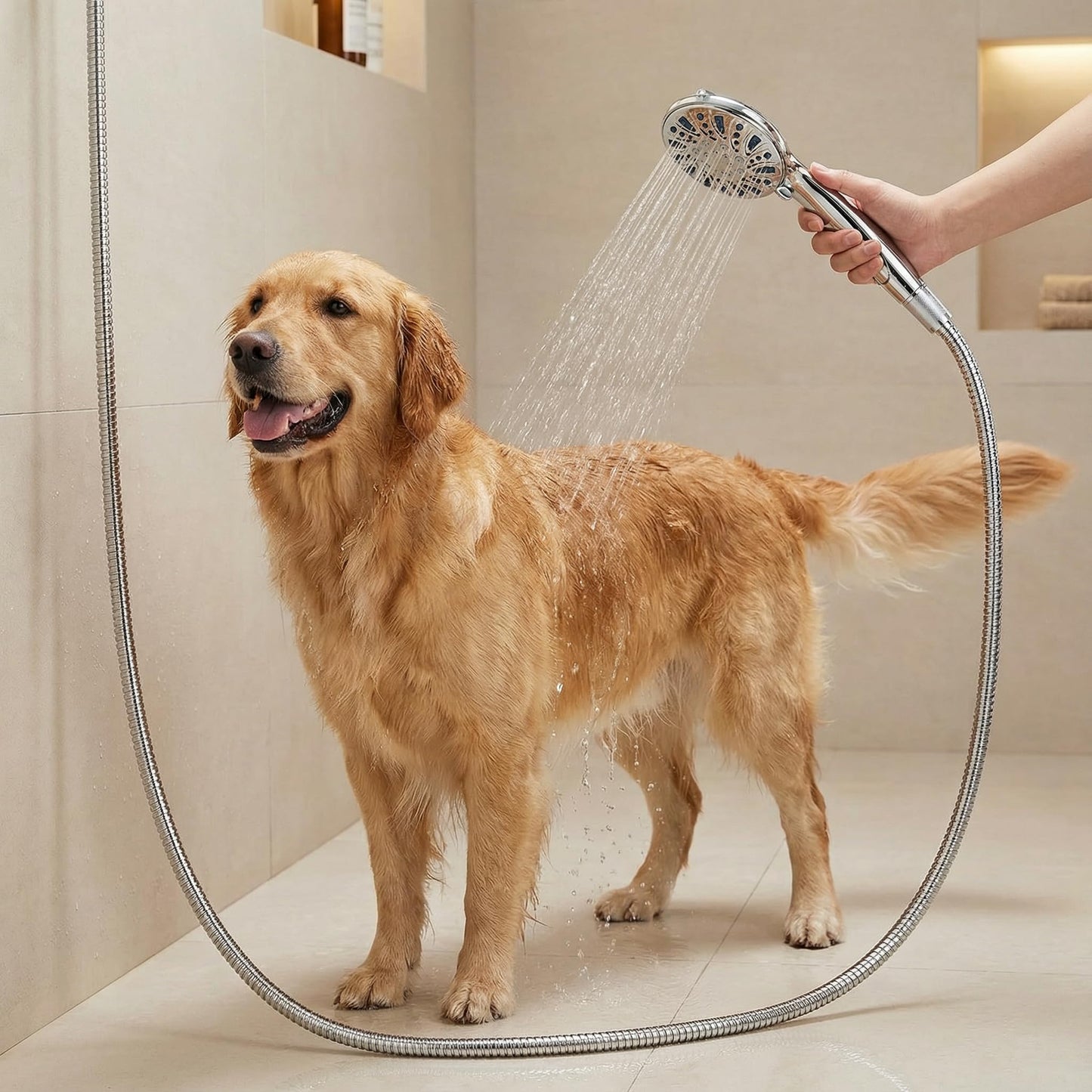 Handheld Shower Head with Hose – 5-Spray High-Pressure Hand Held Shower, Anti-Clog Water-Saving Shower Head, 70" Long Hose, 360° Adjustable Wall Brackets, Easy DIY Install