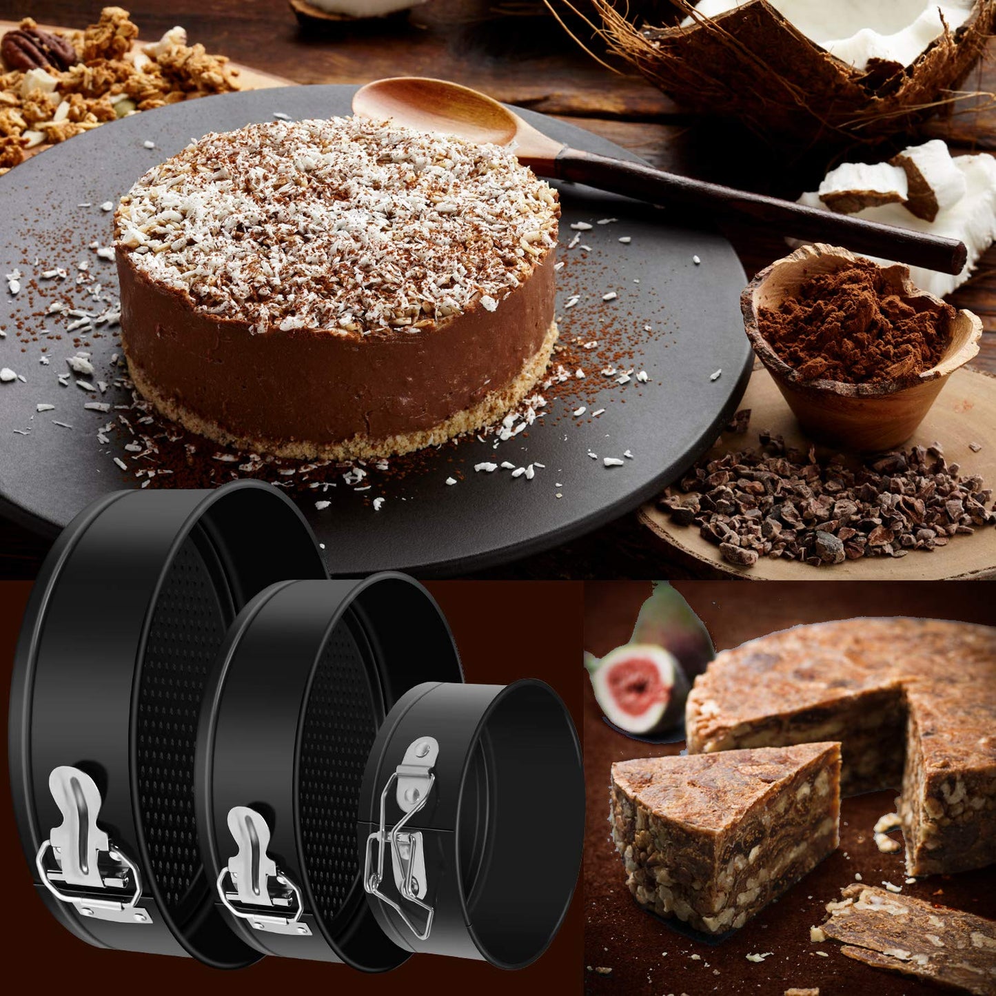 Springform Pan, Nonstick Leakproof 3 Pcs (4"/7"/9") Round Cake Pan for Baking Cheesecake Pan with 50 Pcs Parchment Paper Liners by MASSUGAR