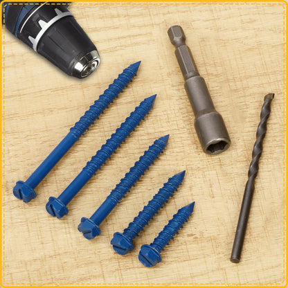 Mardatt 102Pcs 1/4” 5 Sizes Concrete Screws, Slotted Hex Washer Head Concrete Screws Anchor with Drill Bit and Hex Bit Socket, Self Tapping Masonry Screws for Anchoring to Masonry Block Brick Stucco