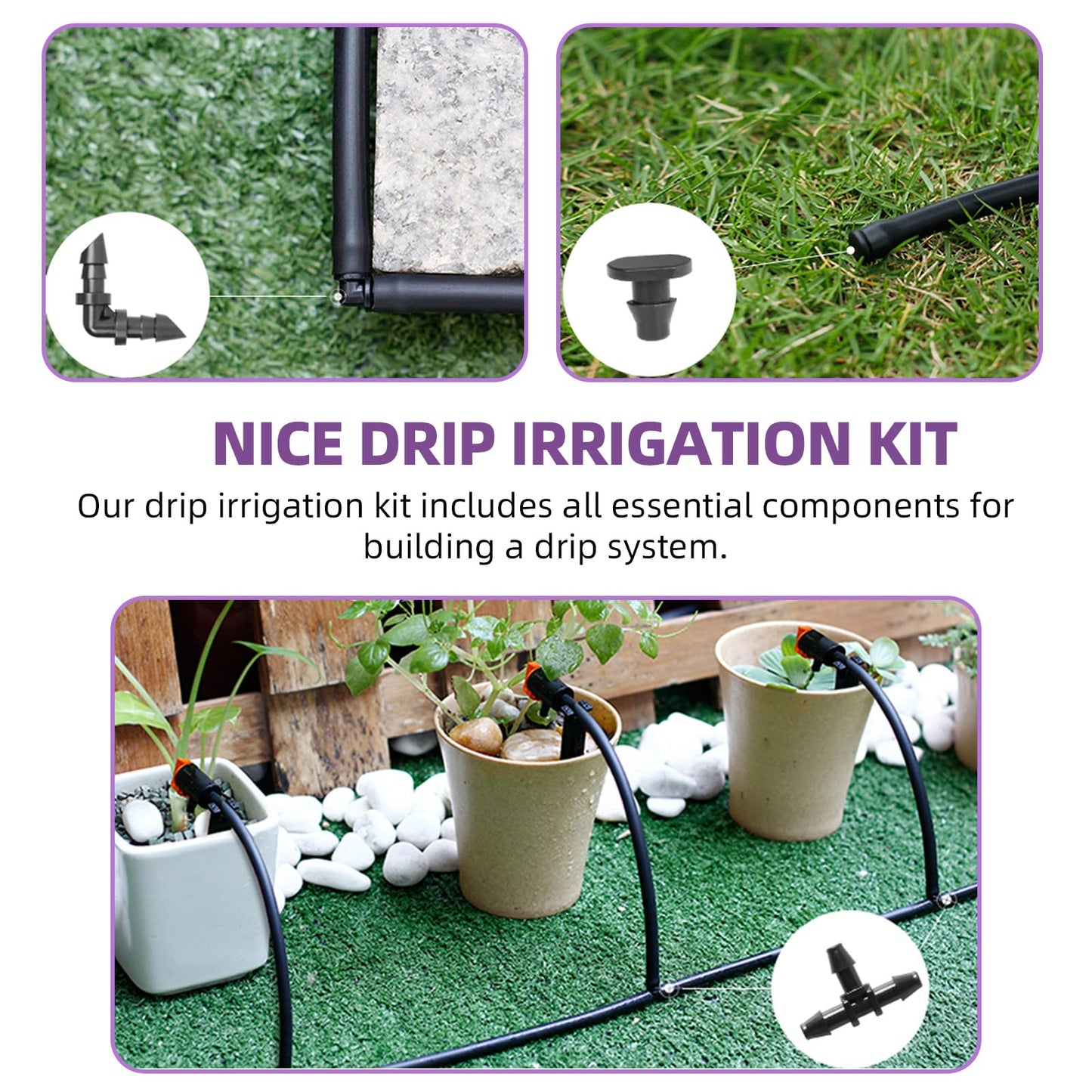 Swpeet 380Pcs 6 Types Barbed Connectors Irrigation Fittings with 7mm Single Wire Hose Clamp Kit, Straight Barbs, Single Barbs, Tees, lbows, End Plug, 4-Way Coupling Drip Irrigation Barbed Connectors
