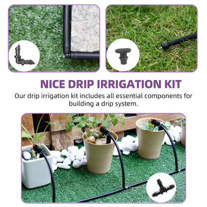 Swpeet 380Pcs 6 Types Barbed Connectors Irrigation Fittings with 7mm Single Wire Hose Clamp Kit, Straight Barbs, Single Barbs, Tees, lbows, End Plug, 4-Way Coupling Drip Irrigation Barbed Connectors